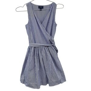 Polo Ralph Lauren Girls Blue White Striped Wrap Dress Size 12 Nautical Preppy